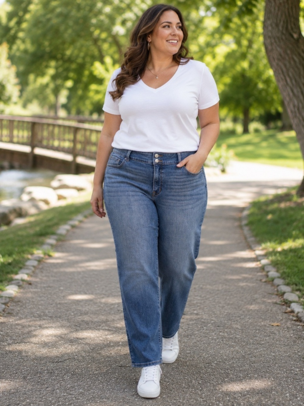 Lane Bryant Women's 18 Mid Rise Jeans Double Button Stretch Denim